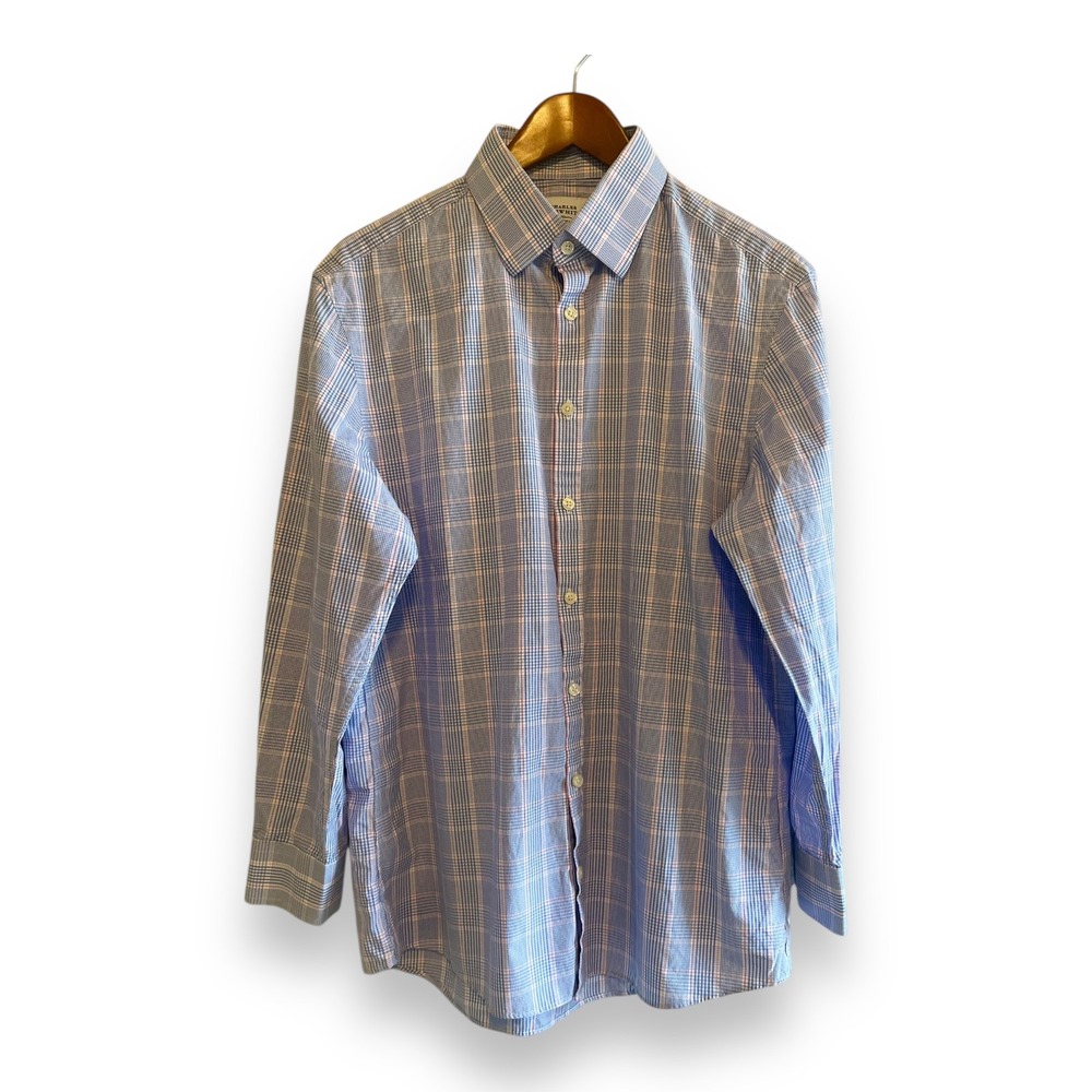 Charles Tyrwhitt Extra Slim Fit Dress Shirt 16.5/33 Medium Blue Plaid Cotton